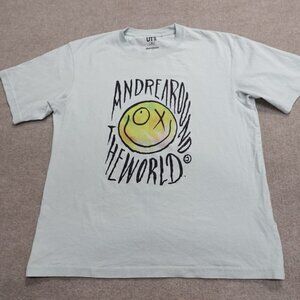 Uniqlo Shirt Medium Blue Andre Saraiva Smiley Face Around the World